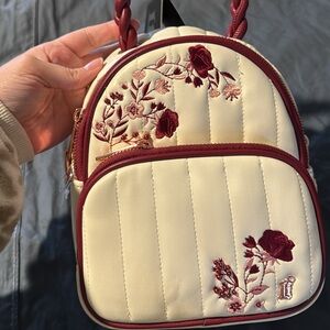 Elegant Cream and Burgundy Embroidered Backpack/ crossbody convertible